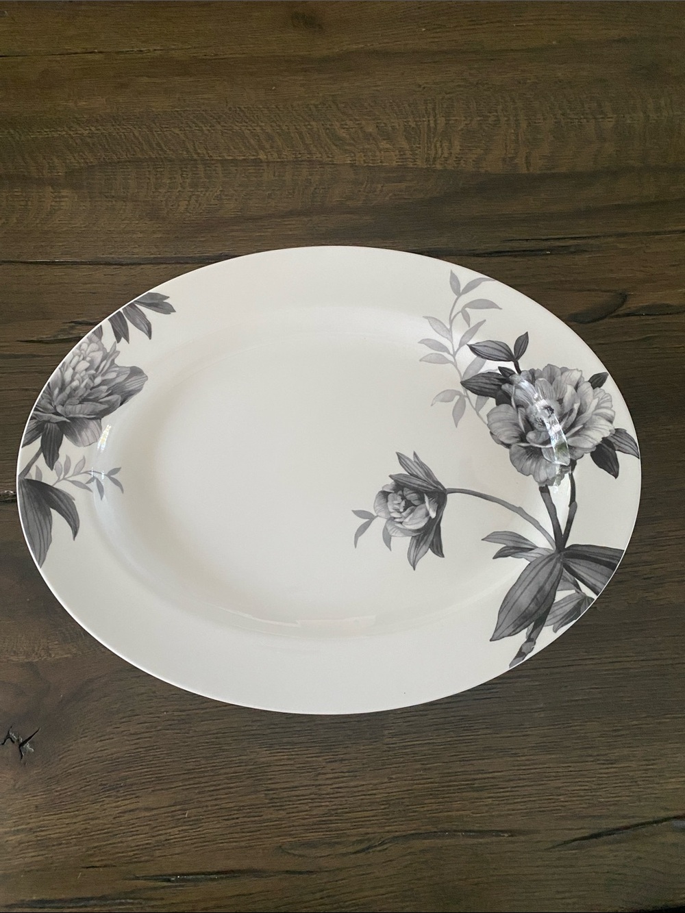 Lenox Moonlit Garden White Oval Platter with Gray Floral Accents 16”x12”